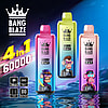 Marketing image of Bang Blaze 4-in-1 vaping devices with a capacity of 60,000 puffs, featuring colorful designs with stylized ape characters against a neon-lit water reflection background.