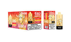 Packaging for Bang King 3-in-1 disposable vape featuring flavors Watermelon Ice, Red Bull, and Strawberry Kiwi, with a cartoon ape character and warnings about nicotine addiction.