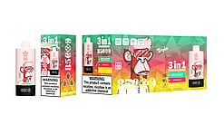 Packaging and product design of the Bang King vape featuring a cartoon monkey graphic, highlighting adjustable 3-in-1 flavors with 850 puffs capacity, as well as safety warnings about nicotine being addictive.