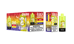 Packaging of Bang King disposable vape featuring a cartoon monkey design and highlighting three flavors: Mixed Berries, Mango Peach, and Grape Ice, with warnings about nicotine content.