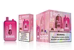 A bright pink e-cigarette device and packaging featuring a gorilla graphic with the text 'Bang King, 25000 Puffs, Strawberry Watermelon flavor,' alongside a nicotine warning label.