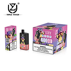 Display of vaping product packaging labeled 'Triple Flavor' with a warning indicating the contents include nicotine, featuring colorful designs and flavor options.